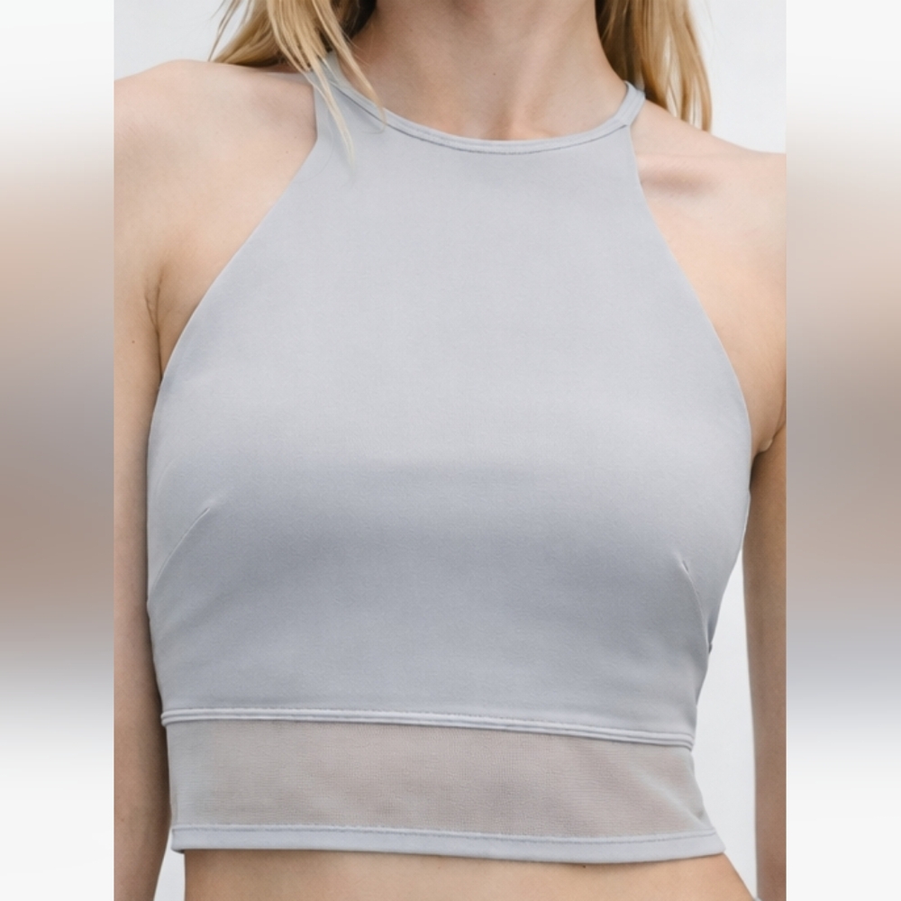 Lululemon Nulu High Neck Mesh Hem Tank XL NWT Built-In Bra Yoga Crop Gray